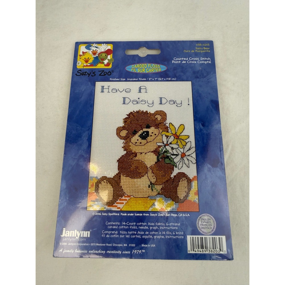 Vintage Janlynn Suzys Zoo Daisy Bear Counted Cross Stitch Kit‎ 038-0203 5x7 New